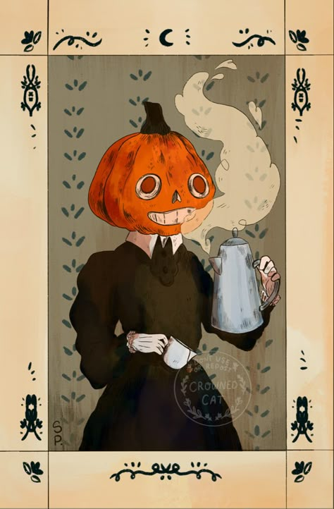 Cute Pumpkin Illustration, Halloween Illustration Art, Halloween Cottagecore, Spooky Illustration, Stuffed Pumpkin, Pumpkin Girl, Cottage Core Art, Halloween Facts, Fall Designs