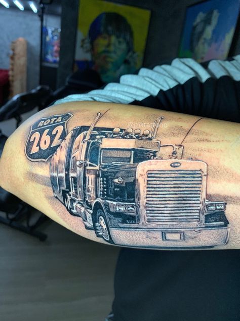 #tattoo #tattooartist #arttattoo #whipshading#whipshadingtattoo #03rl #tattooideas #trucktattoo #trucks #rota262 Truck Driver Tattoo Ideas, Dodge Tattoo, Semi Truck Tattoo, Mk Tattoo, Truck Tattoos, Rip Tattoos For Dad, Truck Tattoo, Rip Dad, Forearm Sleeve