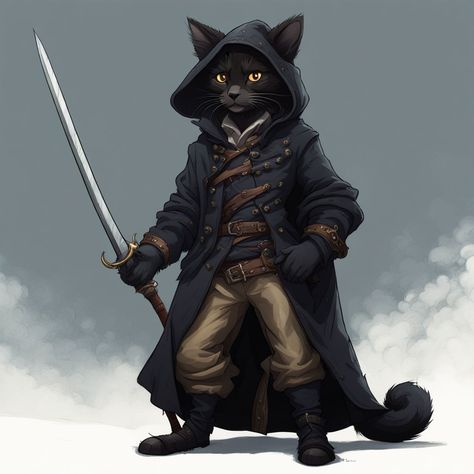 Acrobatic tabaxi rogue swashbuckler black fur fluffy ears ho... by Tawnya Kovach - Playground Tabaxi Kid, Dnd Tabaxi Rogue, Black Tabaxi Rogue, Tabaxi Rogue Female Dnd, Tabaxi Swashbuckler, Black Tabaxi, Swashbuckler Rogue, Tabaxi Dnd, Echo Knight