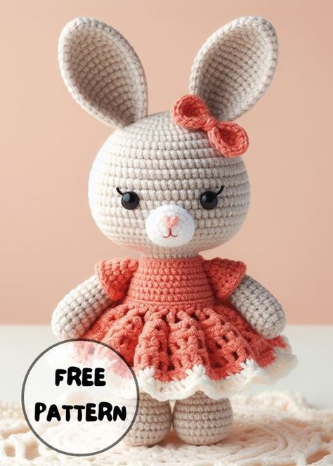 Free Crochet Bunny In Dress Amigurumi Pattern Crochet Rabbit Free Pattern, Bunny In Dress, Easter Crochet Patterns Free, Doll Amigurumi Free Pattern, Crochet Toys Free, Microcar, Crochet Bunny Pattern, Crochet Dolls Free Patterns, Easter Crochet Patterns