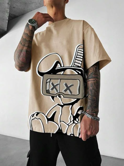 Manfinity EMRG Men Rabbit Print Tee | SHEIN USA Awesome Tshirt Designs, Streetwear Prints, Trendy Tshirt Designs, Street Hip Hop Style, Streetwear Tshirt Design, Trendy Shirt Designs, Rabbit Print, Jeans Casual, Tee Shirt Homme