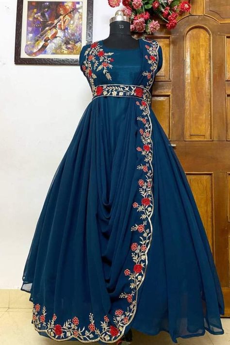 Beautiful blue fancy frock dresses Flair Gown, New Frock, Anarkali Frock, Trendy Outfits Indian, Girls Dresses Sewing, Embroidered Anarkali, Fancy Frocks, Latest Dress Design, Stylish Short Dresses