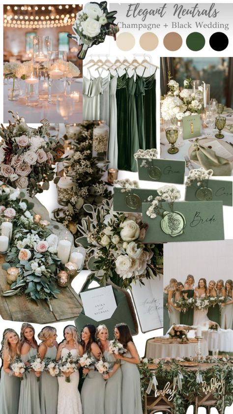 Champagne Wedding Themes, Sage Green Wedding Theme, Early Fall Weddings, Early Spring Wedding, Wedding Color Scheme, Wedding Color Pallet, Green Themed Wedding, Wedding Themes Fall, Wedding List