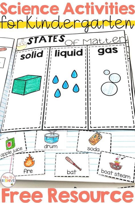 States of matter freebie to help your kindergarten students learn the difference between solids, liquids, and gases. #statesofmatter #science #kindergarten Kindergarten Science Lessons, Solids Liquids And Gases, Interactive Journals, Kindergarten Lesson Plans, States Of Matter, Science Journal, Kindergarten Lessons, Kindergarten Science, Homeschool Kindergarten