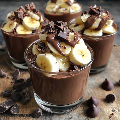 🍫🍌 Chocolate and Banana Mousse Recipe 🍌🍫 Treat yourself to this delicious chocolate and banana mousse, perfect for a light and delicious dessert! Ingredients : 200g dark chocolate 3 ripe bananas 3 eggs 30g of sugar A pinch of salt Instructions : Melt the chocolate in a bain-marie. Mash the bananas in a bowl. Separate the egg whites from the egg yolks. Beat the yolks with the sugar until the mixture turns white. Add the melted chocolate and mashed bananas. Beat the egg whites with a pinch ... Dark Desserts, Dessert Shooters Recipes, Banana Mousse, Desert Food, Mini Dessert Recipes, Banana Dessert Recipes, Chocolate Food, Banana Chocolate, Mousse Recipes