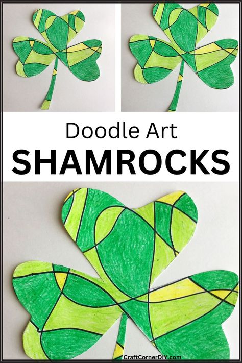 Picture of doodle art shamrock craft. St Patrick Rainbow Craft, St Patrick’s Day Crafts For School Age, 2nd Grade St Patricks Day Craft, 2nd Grade March Art Projects, St Patricks Day Crafts For Older Kids, Shamrock Art Projects For Kids, Irish Crafts For Kids, St Patrick’s Day Art For Kids, St Patricks Day Art For Kids