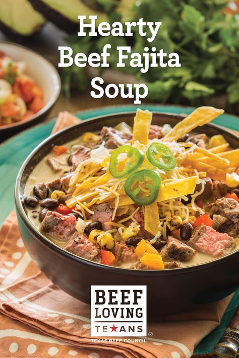 Beef Fajita Soup Recipe, Beef Fajita Soup, Fajita Meat, Fajita Soup Recipe, Fajita Soup, Cookout Food, Quick Easy Dinner, Beef Recipes Easy, Easy Dinners