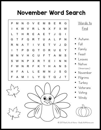 This free November Word Search Printable for Kids is perfect for a class party, Thanksgiving party, or fall party. This free instant download word search puzzle features November terms and some coloring areas. | Real Life at Home November Word Search, Thanksgiving Activity Sheets, Thanksgiving Puzzle, Free Thanksgiving Coloring Pages, Thanksgiving Coloring Sheets, Free Word Search Puzzles, Thanksgiving Word Search, Thanksgiving Games For Kids, Free Printable Puzzles