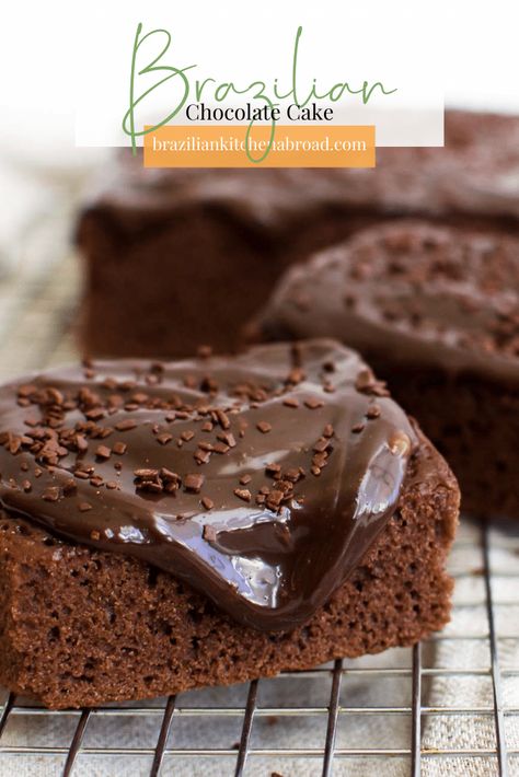 This Brazilian Chocolate cake is easy and quick to prepare. A great everyday cake, that is also perfect for celebrations when topped with sweet brigadeiro. Brazilian Kitchen, Brazilian Carrot Cake, Wacky Cake Recipe, Brigadeiro Recipe, Brazilian Chocolate, Easy Cakes To Make, Brazilian Recipes, American Recipes, Brazilian Food