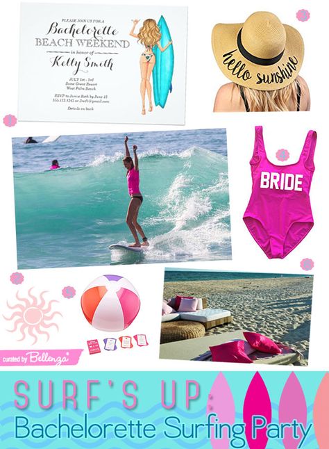 Surf’s Up: #Bachelorette Surfing Party for Your Gals Surfer Bachelorette Party, Surf Bachelorette Party, Surfing Party, Bachelorette Beach Weekend, Bachelorette Ideas, Wedding Bachelorette Party, Beach Bachelorette, Beach Wedding Inspiration, Unique Beach