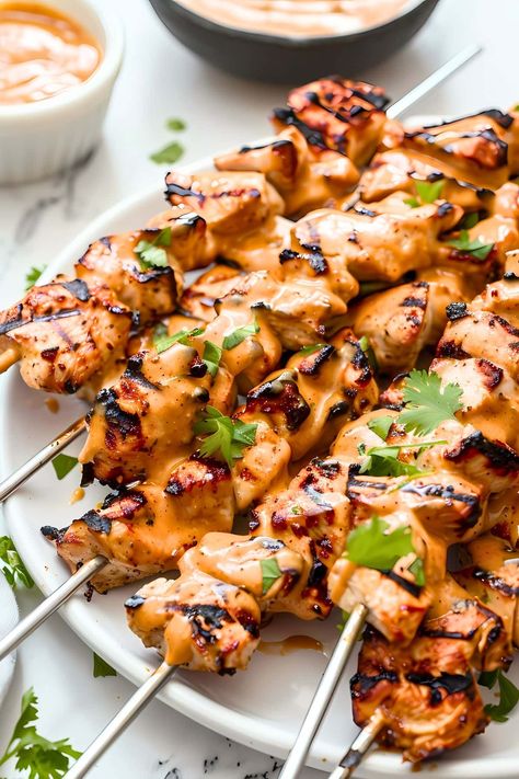 Chicken Satay with Peanut Sauce - Insanely Good Chicken Peanut Recipes, Chicken Satay Peanut Sauce, Thai Chicken Satay Skewers With Peanut Sauce, Thai Chicken Skewers With Peanut Sauce, Healthy Chicken Satay, Thai Chicken Satay Recipe, Thai Chicken Recipes Peanut Sauce, Meals With Peanut Sauce, Peanut Chicken Satay Recipe