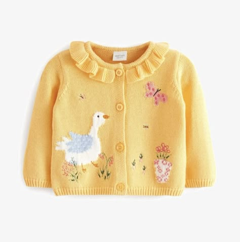 Cardigan Til Baby, Embroidered Duck, Rabbit Embroidery, Duck Baby, Knitted Cardigans, Baby Cardigan, Kids Outfits Girls, Autumn Outfit