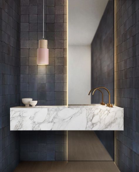 Moody Powder Room Luxe, Asymmetrical Powder Room, Toilet Next To Sink Powder Rooms, Modern Minimalist Powder Room, Contemporary Powder Room Design, High End Powder Room, Modern Small Powder Room, Scandinavian Powder Room, Powder Bathroom Ideas Half Baths