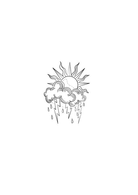 Sun Shining Through Clouds Tattoo, Sun And Cloud Tattoo, Clouds Tattoo Stencil, Storm Cloud Tattoo, Pumpkin Drawing, Cloud Tattoo, Drip Drop, Sun Tattoos, Sun And Clouds