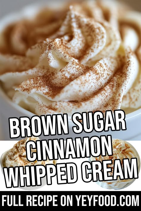 Brown Sugar Cinnamon Whipped Cream - Yeyfood.com: Recipes, cooking tips, and kitchen hacks for home cooks of all levels Brown Sugar Whipped Cream, Cinnamon Whipped Cream, Pumpkin Crisp, Pumpkin Fudge, Make Brown Sugar, Whipped Icing, Recipes With Whipping Cream, Hacks For Home, Vanilla Sauce