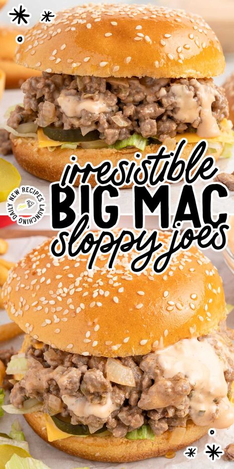 Big Mac Sloppy Joes Big Mac Sloppy Joe, Big Mac Sloppy Joes, Big Mac Sloppy, Keto Sandwiches, Smash Tacos, Delicious Entrees, Lunch Dishes, Yummy Sandwiches, Classic Burger