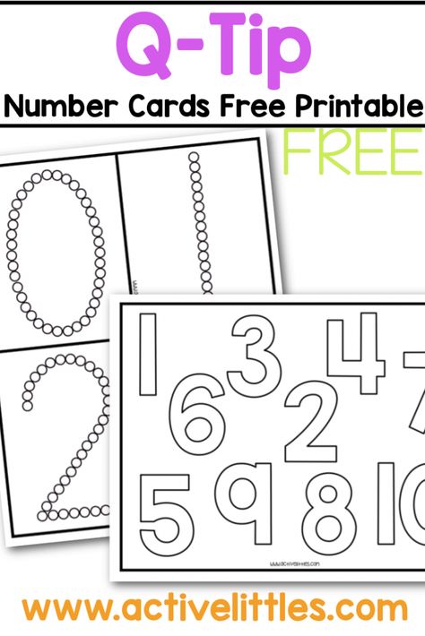 Q-Tip Painting Numbers Free Printable - Active Littles Teaching Preschool Numbers, Do A Dot Numbers Printables Free, Numbers For Preschool Free Printables, Number Crafts For Preschoolers, Number Painting Printable, Q Tip Number Tracing, Number Printables Free Preschool, Preschool Q Tip Activities, Preschool Numbers