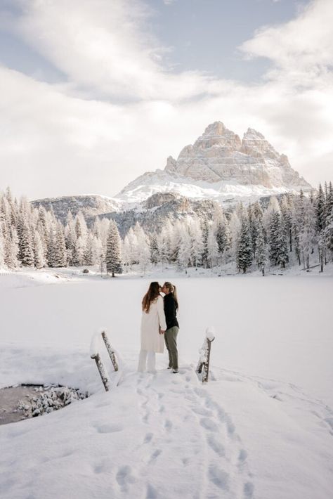 Sapir & Karina • A Winter Wonderland Honeymoon • Snowy Spring Photoshoot in the Dolomites - Naty Lizzy Photographer Dolomites Spring Photoshoot, The Dolomites, Frozen Lake, Pre Wedding Photoshoot, Wedding Photoshoot, Winter Wonderland, Photo Inspiration, Lake, Italy