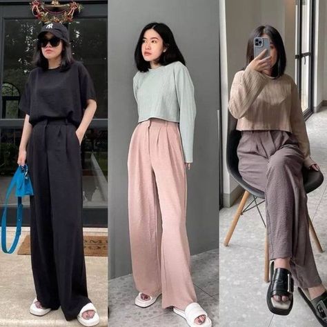 Kulot Crinkle, Ootd Kulot, Cullote Pants, Work Pants Women, Pants Details, Loose Pants, Casual Look, Work Pants, Trousers Women