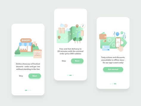 Bakery app - onboarding by Andrey Bogdanov on Dribbble Ios App Ui, Ui Design Mobile, Medical App, Splash Screen, Delivery App, App Design Inspiration, Educational Apps, Mobile App Design, Online Education