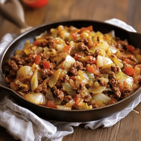 Enjoy a hearty and flavorful meal with this Ground Beef and Cabbage Skillet, a simple yet delicious dish that combines tender cabbage with savory ground beef and a robust tomato-based sauce. This easy-to-make recipe is perfect for a weeknight dinner and is sure to satisfy your cravings for something warm and comforting. Why You’ll Love […] Cabbage Tomato Ground Beef, Cabbage And Minced Meat, Hamburger Meat And Cabbage Recipes, Cabbage And Beef Recipes, Cabbage And Hamburger, Ground Beef And Cabbage Recipes, Cabbage And Ground Beef Recipes, Beef And Cabbage Skillet, Cabbage And Ground Beef