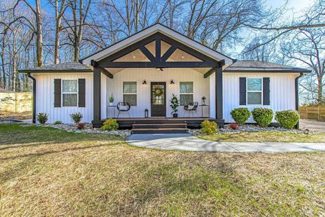 Shirley Way · Bearden Bliss <10 mins to UT & Downtown Knox Farmhouse Porch On Double Wide, Front Doors For Mobile Homes, Modular Home Exterior Remodel, Porch On Manufactured Home, Modular Homes Interior, Adding A Front Porch To A Modular Home, Manufactured Home Front Porch Addition, Front Porch On Double Wide Modular Homes, Porch On Modular Home