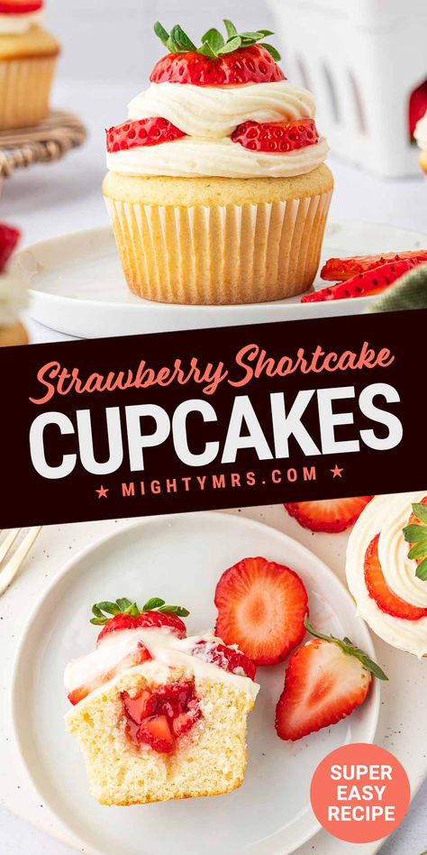 Strawberry Buttermilk Cupcakes Strawberry Shortcake Cupcakes, Shortcake Cupcakes, Strawberry Shortcake Cupcake, Strawberry Shortcake Recipe, Cake Strawberry, Strawberry Shortcake Recipes, Shortcake Recipe, Baking Desserts, 12 Cupcakes