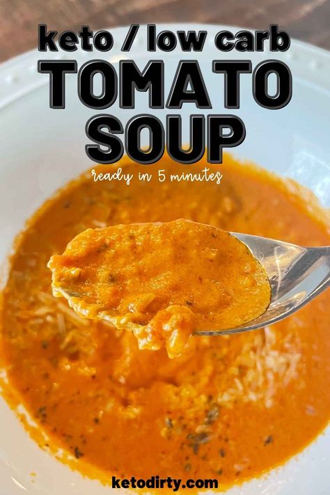 Ready in under 5 minutes this is the best tomato soup keto and low carb. Tomato Soup Keto, Low Carb Tomato Soup, Keto Tomato Soup, The Best Tomato Soup, Tomato Bisque Soup, Best Tomato Soup, Soup Keto, Tomato Soup Easy, Low Carb Soup Recipes