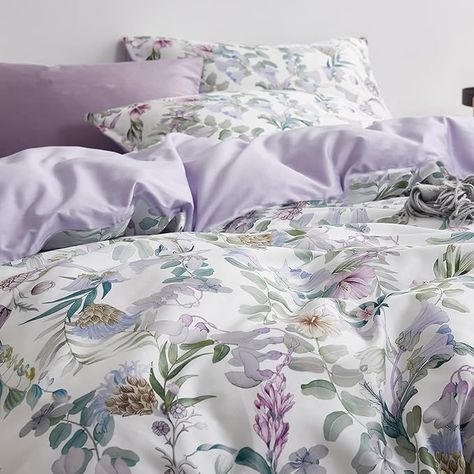 Floral Garden Style Duvet Cover Set Watercolor Purple Bedding Set Smooth Soft Flowers Green Botanical Pattern 3 Pieces 1 Comforter Cover + 2 Pillow Shams(Full/Queen, No Comforter) : Amazon.ca: Home Lilac Bedding, Lavender Bedroom, Watercolor Bedding, Purple Duvet, Purple Bedding Sets, Soft Flowers, Purple Duvet Cover, Purple Bedding, Luxury Duvet Covers