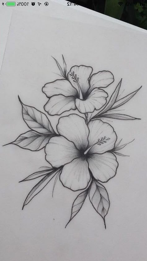 Drawing Of Flowers, Tato Maori, Hibiscus Tattoo, Flower Tattoo Shoulder, Neck Tattoos, Flower Art Drawing, Flower Sketches, Mini Drawings, Flower Tattoo Designs