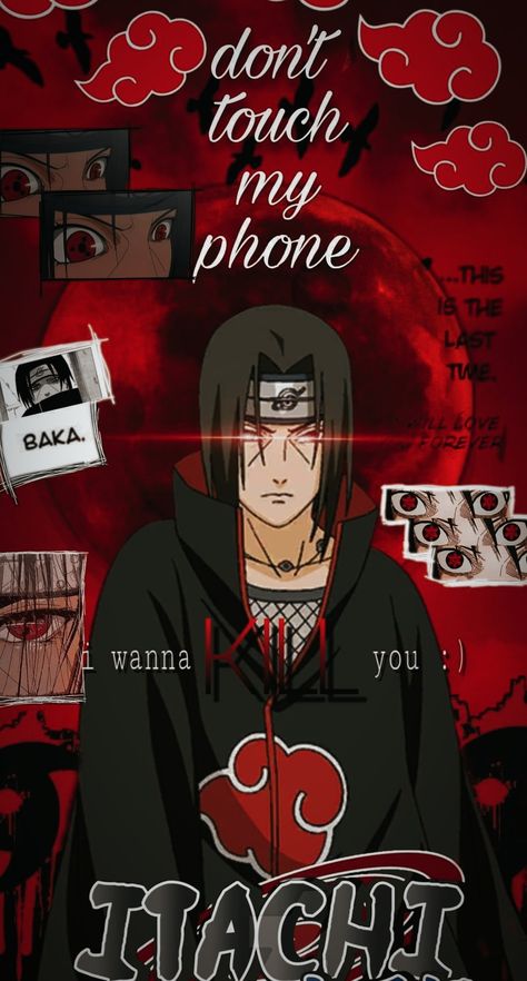 #wallpaper#itachi#naruto#red#phone#baka#anime Naruto Dont Touch My Phone, Baka Anime Wallpaper, Naruto Lockscreen Wallpaper, Naruto Sketches, Baka Anime, Anime Phone Wallpaper, Itachi Wallpaper, Itachi Naruto, Dont Touch My Phone