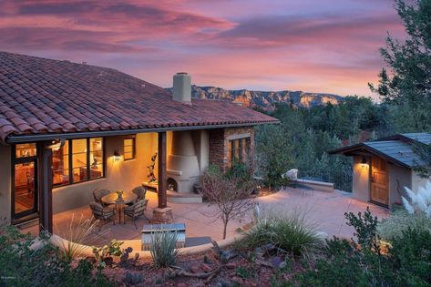 400 Little Scout Rd, Sedona, AZ 86336 Guest Bedroom Art, Spanish Courtyard, Exterior Fireplace, Waterfall Features, Sedona Az, Sedona Arizona, Yoga Room, Real Estate Sales, Modular Homes