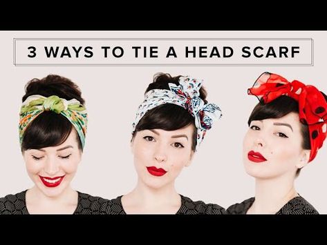 Tie A Head Scarf, Head Scarf Tutorial, Head Scarf Tying, Rockabilly Hair, Hair Wrap Scarf, Hair Scarf Styles, Head Scarf Styles, Pin Up Hair, Head Scarves