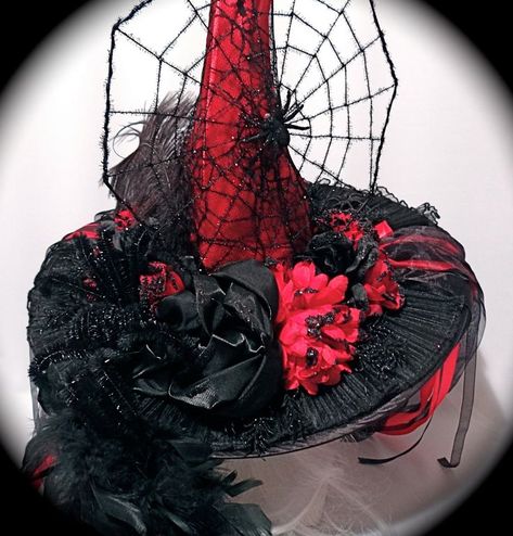 Red Vulture, Vulture Skull, Handmade Witch Hat, Hat Halloween Costume, Witches Night Out, Witch Hat Halloween, Witch Party, Witch Costumes, Halloween Centerpiece