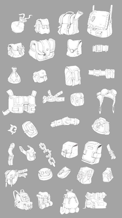 Boot Concept Art, Art Reference Accessories, Sketch Reference Object, Props Art Concept, Armor Pieces Drawing, Character Design Items, Accessory Ideas Drawing, Accessories For Drawing, Satchel Drawing Reference