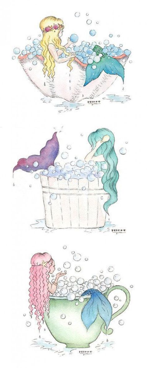 Adorable Mermaid Bath Bubble Bath Art - Super cute Mermaid Bathroom Decor #watercolorpainting #watercolor #painting #mermaid Bubble Bath Art, Mermaid Bath, Mermaid Bathroom Decor, Mermaid Bathroom, Bath Art, Mermaid Decor, Bubble Art, Mermaid Life, Cute Mermaid