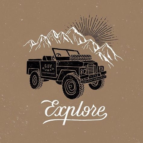 Logos Vintage, Logos Retro, Mountain Illustration, Tshirt Printing Design, Car Illustration, Badge Design, Typography Design, Vintage Design, Land Rover