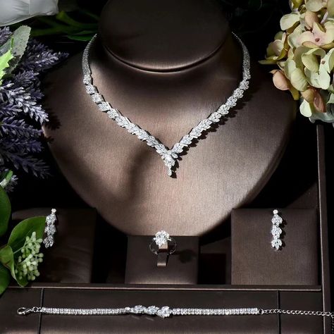 Silver jewelry set for bridal Wedding Necklace Set, Diamond Jewelry Set, Bridal Necklace Set, Zircon Jewelry, Silver Jewellery Sets, Wedding Bridal Jewellery, Jewellery Set, Bridal Jewellery, Wedding Jewelry Sets