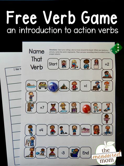 Verb Activities For First Grade, Action Verbs Activities, Verbs For Kids, Verb Games, Teaching Verbs, Verbs Activities, The Measured Mom, Measured Mom, Grammar Games