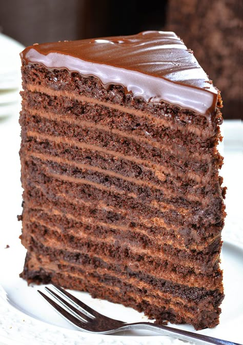 24 Layer Chocolate Cake - OMG Chocolate Desserts 12 Layer Chocolate Cake Recipe, Layer Chocolate Cake, Pear And Almond Cake, Kek Lapis, Chocolate Cake Recipe Moist, Layer Cake Recipes, Decadent Chocolate Cake, Rich Chocolate Cake, Chocolate Layer Cake