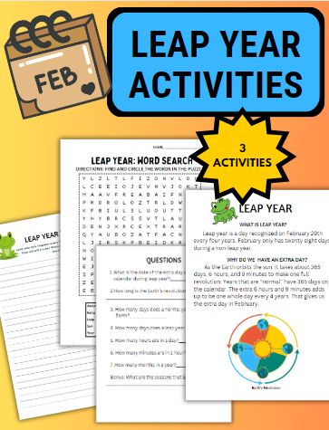 Leap Year Activities- Writing Activity: Students will respond to the prompt, Reading Passage about Leap Year with Questions, and a Leap Year word Search that uses vocabulary words associated with Leap Year. Activities For Students, Leap Year, Reading Passages, Student Activities, Writing Activities, Vocabulary Words, Vocabulary, Word Search, Writing