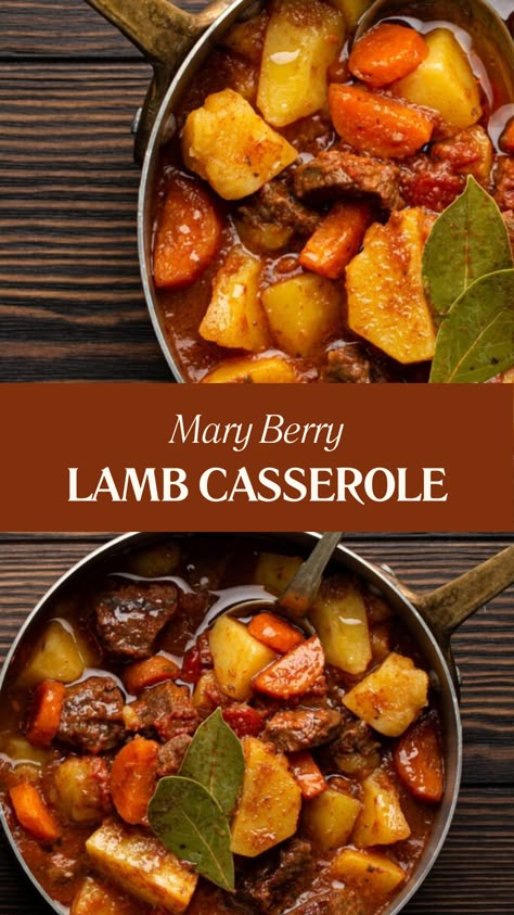 Mary Berry Lamb Casserole Mary Berry Recipes Dinners, Diced Lamb Recipes, Lamb Casserole Recipes, Red Wine Chicken, Lamb Casserole, Chestnut Mushrooms, Lamb Stew Recipes, Wine Chicken, Roasted Lamb