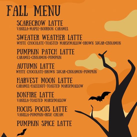 First day of Fall, check our fall drinks www.JavaDiveCafe.com Fall Starbies Drinks, Thanksgiving Coffee Drinks, November Coffee Drinks, Starbucks Fall Menu 2023, Fall Themed Coffee Drinks, Fall Pumpkin Starbucks Drinks, Halloween Coffee Shop Drinks, November Coffee, Latte Ideas