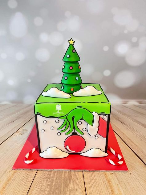 Cartoon Cake Ideas, Pastel Comic, Grinch Cartoon, Christmas Cake Decorating Ideas, Christmas Cake Ideas, Christmas Cake Decorating, Christmas Desert, Grinch Cake, Cake Cartoon