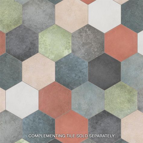 Heritage Hex Indigo 7"x8" Porcelain Floor/Wall Tile Affinity Tile, Hexagon Floor, Hexagon Tile Floor, Garage Floor Tiles, Fireplace Facade, Hex Tile, Colourful Tile, Master Bath Remodel, Merola Tile