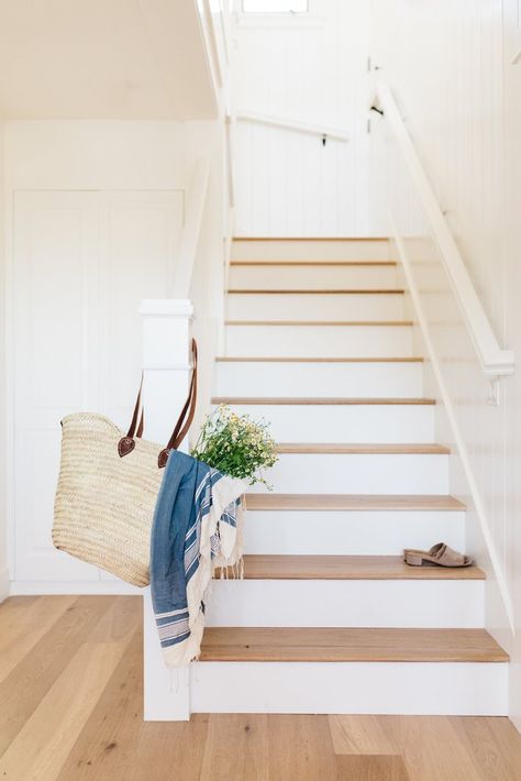 Laguna Beach Cottage Part 1 – Greige Design Beach House Staircase, Beach House Decorating Ideas, Beach House Decorating, House Decorating Ideas, White Staircase, Greige Design, White Stairs, House Staircase, Staircase Makeover