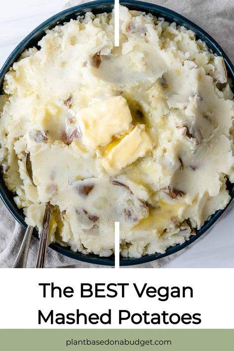 The BEST vegan mashed potatoes—no matter what you like; creamy, smooth, with butter, without, with veggies, etc. All in around 30 minutes! Vegan Mash Potatoes, Vegan Mashed Potatoes And Gravy, Creamy Vegan Mashed Potatoes, Best Vegan Mashed Potatoes, Vegan Mashed Potatoes Recipe, Vegan Garlic Mashed Potatoes, Vegan Mashed Cauliflower, Baby Potato Recipes, Vegan Mashed Potatoes