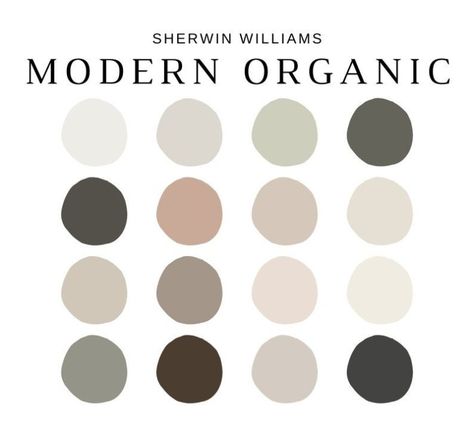 The PDF contains EVERYTHING you need to KNOW about Sherwin Williams MODERN ORGANIC Paint Colors! It includes a list of 16 complementary Sherwin Williams MODERN ORGANIC Paint Colors that complement each other. This is a PREPACKAGED Color Palette Selection Listing that includes the Sherwin Williams complementary color recommendations for walls, ceilings, trims, moldings, doors, and window frames - for your WHOLE HOUSE. NOTE: This LISTING is MORE th Colour Boards Ideas, Green Home Palette, Organic Modern Bedroom Color Palette, Color Schemes Earth Tones, Modern Organic Color Palette, Organic Modern Paint Colors, Organic Paint Colors, Modern Rustic Color Palette, Modern Home Color Palette