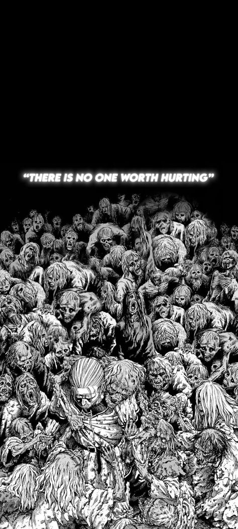 Wallpaper of zombies attacking a man with a text above No Enemies Wallpaper, I Have No Enemies Wallpaper, Enemies Wallpaper, Serious Drawing, I Have No Enemies, No Enemies, Vinland Saga, Books For Self Improvement, Clothing Photography