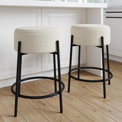 Amazon.com: Amalia Backless Kitchen Counter Height Bar Stool, Solid Wood with 360 Swivel Seat Antique Coffee/Natural Wheat : Home & Kitchen Boucle Bar Stool, Padded Bar Stools, Round Bar Stools, Nathan James, Metal Foam, Counter Stools Backless, White Bar Stools, Stools For Kitchen Island, Backless Bar Stools